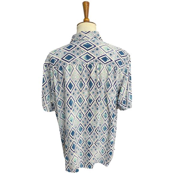 Island Republic 100% Silk Short Sleeve Geometric Button Up Top Size XL - Picture 5 of 6